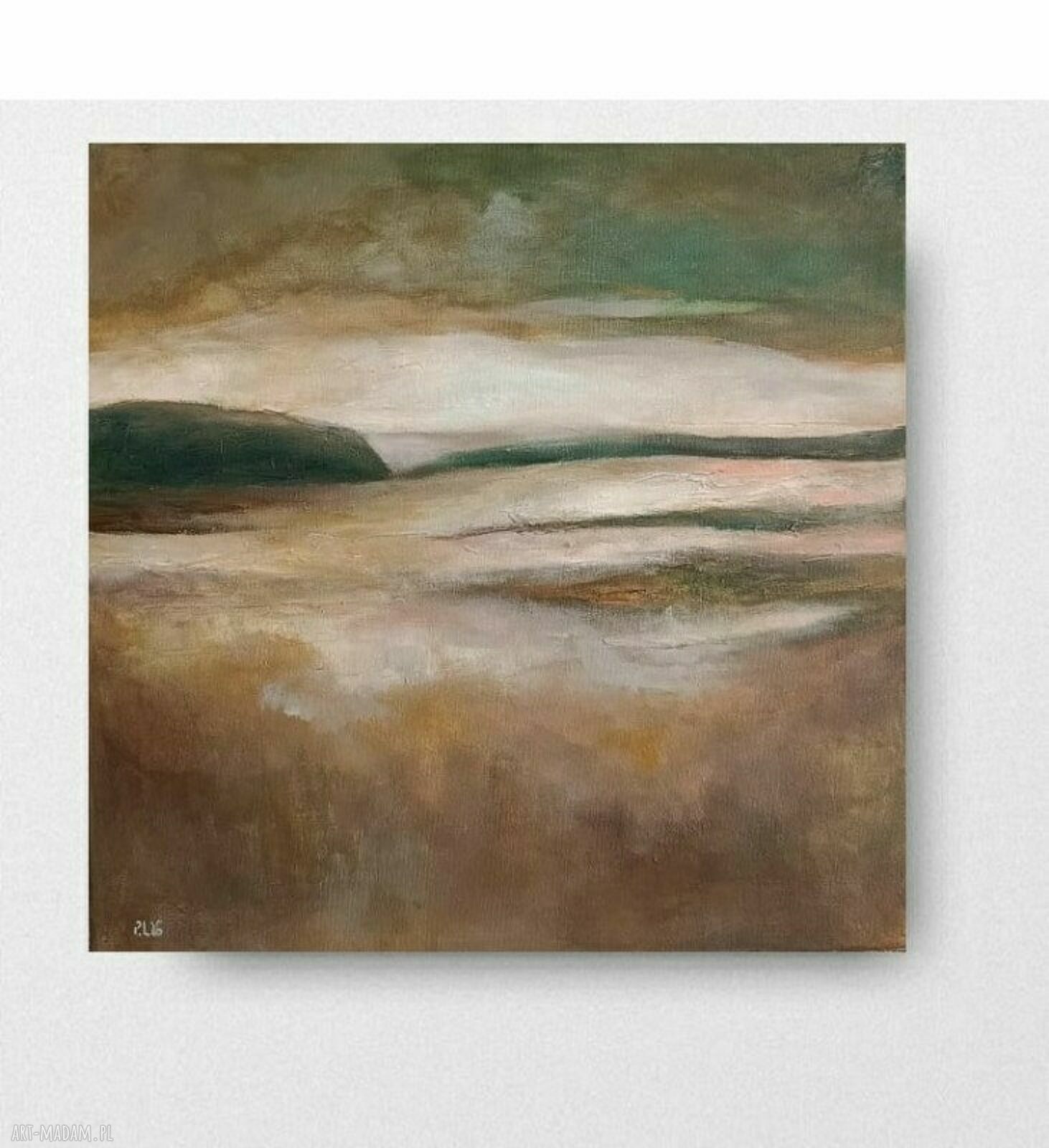 Pejzaż w brązach - ręcznie malowany obraz akrylowy 40 x 40 cm