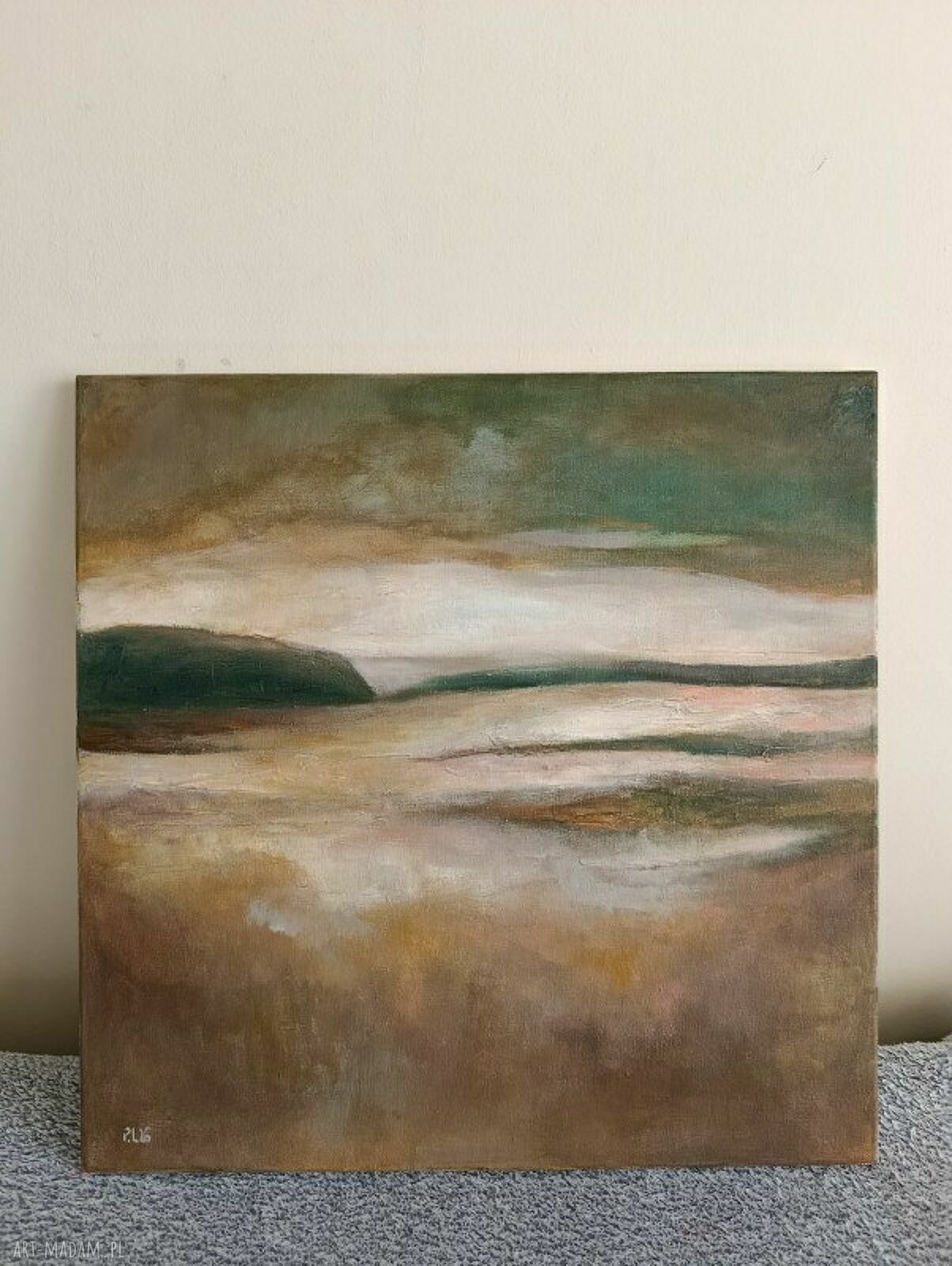 Pejzaż w brązach - ręcznie malowany obraz akrylowy 40 x 40 cm
