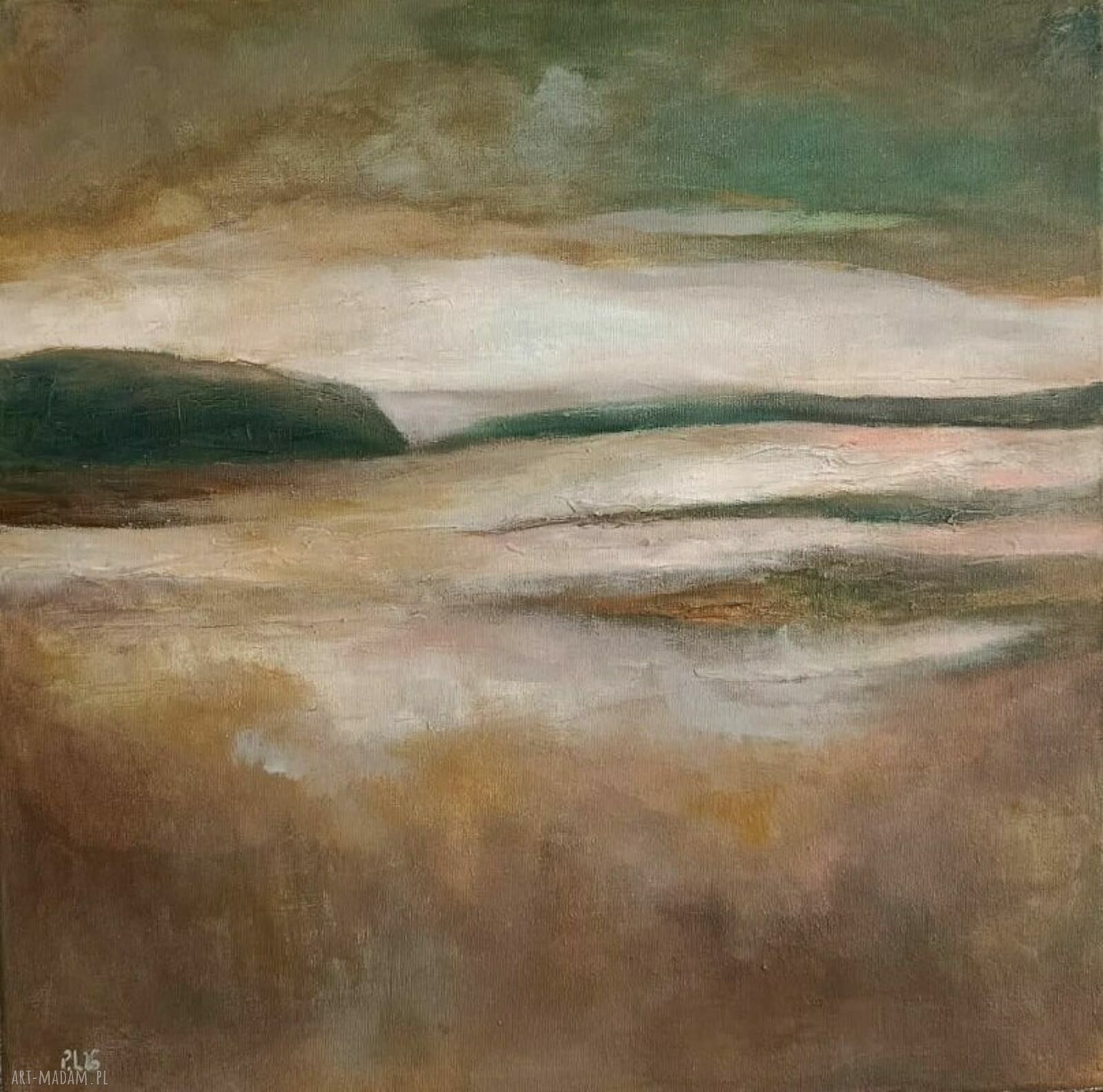 Pejzaż w brązach - ręcznie malowany obraz akrylowy 40 x 40 cm