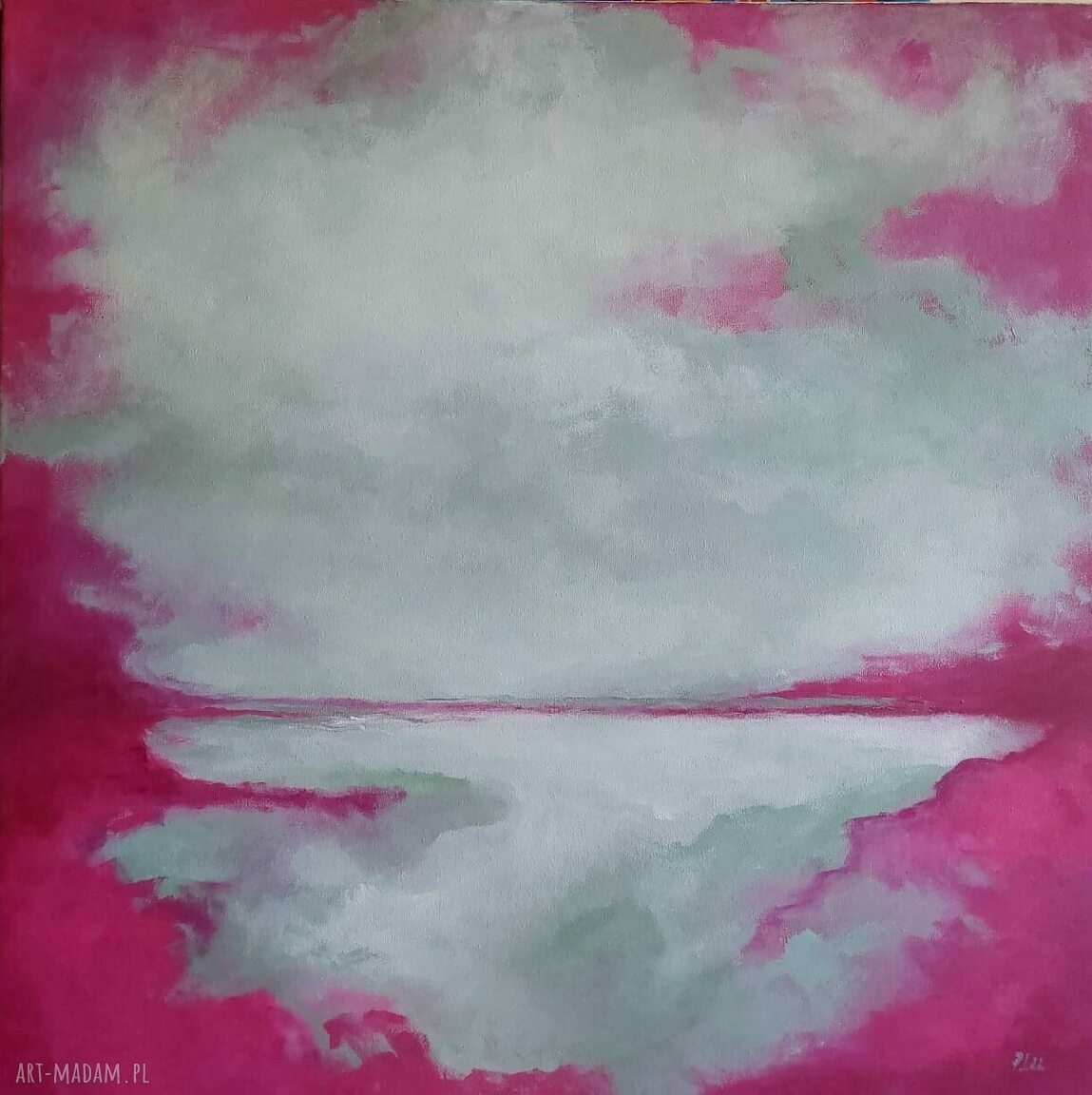 Pejzaż kwadrat 60x60 cm w różach i zieleniach - obraz akrylowy