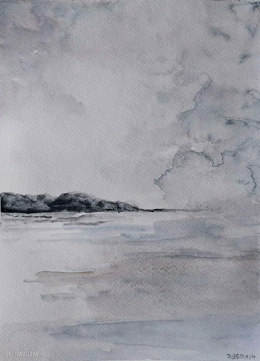 Pejzaż w szarościach - akwarela 24 x 18 cm (sygnowana)