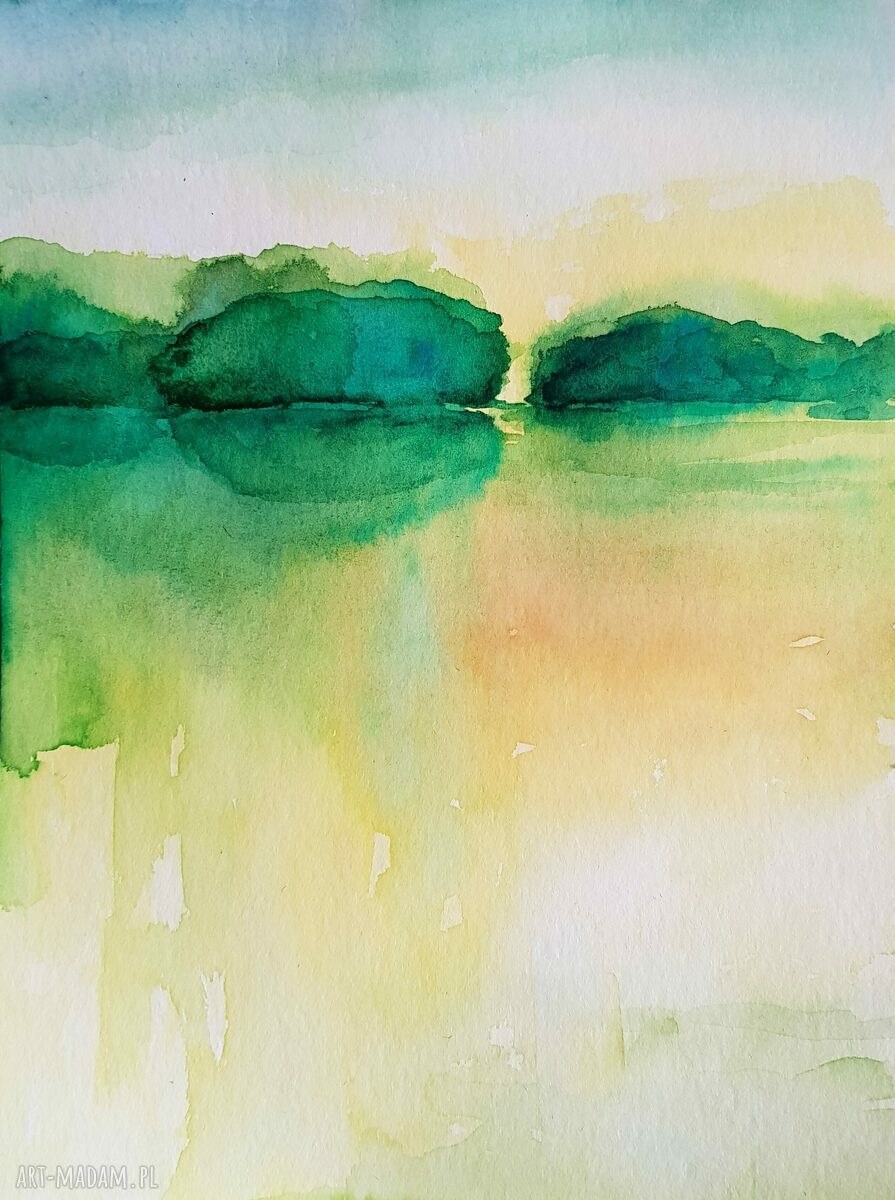 Pejzaż w zieleniach - akwarela formatu 24x32 cm