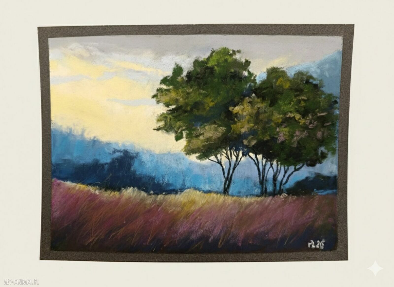 Pejzaż z drzewami 18x24 cm - obraz z pastelami suchymi
