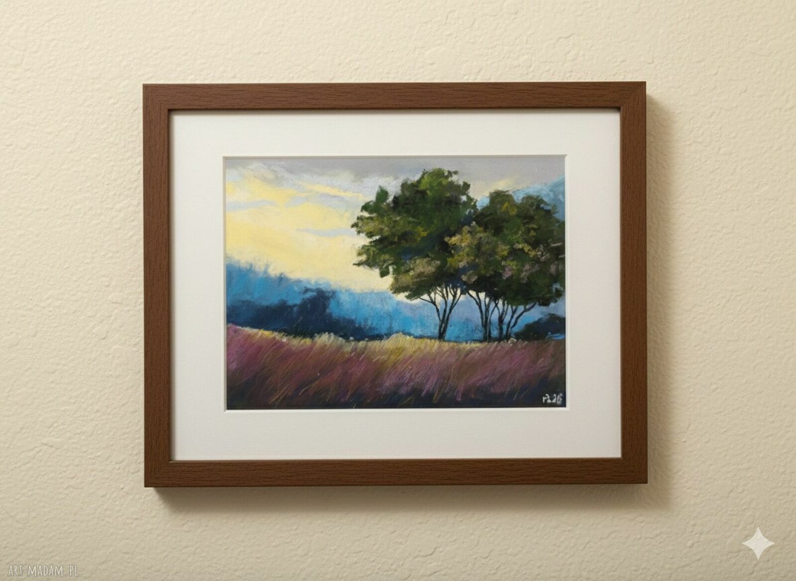 Pejzaż z drzewami 18x24 cm - obraz z pastelami suchymi