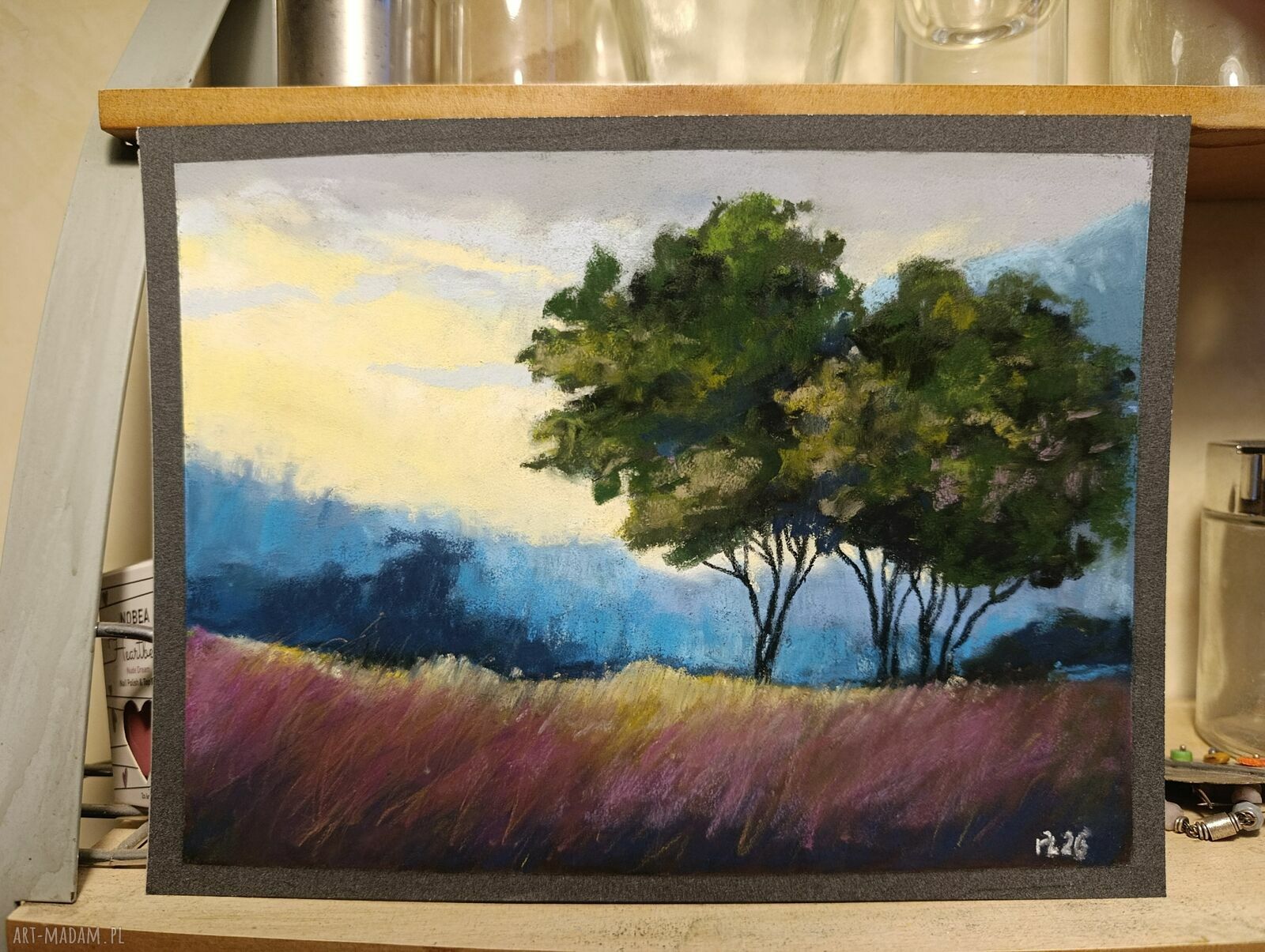 Pejzaż z drzewami 18x24 cm - obraz z pastelami suchymi