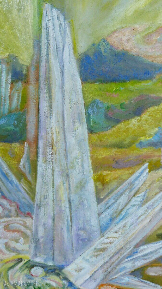 Pejzaż z kryształem - surrealistyczny obraz olejny na płótnie 50 x 40 cm
