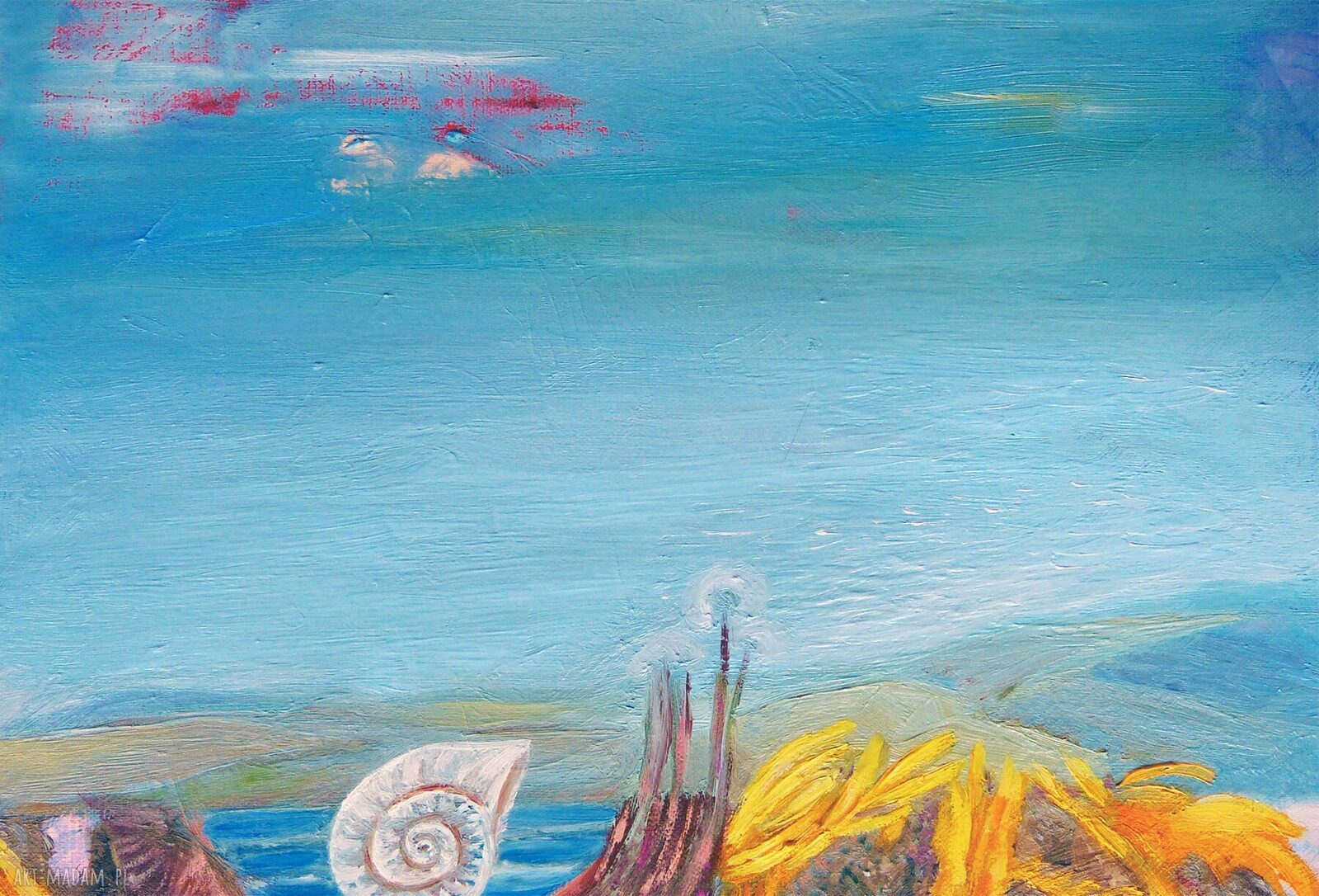 Pejzaż z żółtymi gałęziami - obraz olejny 50x40 cm