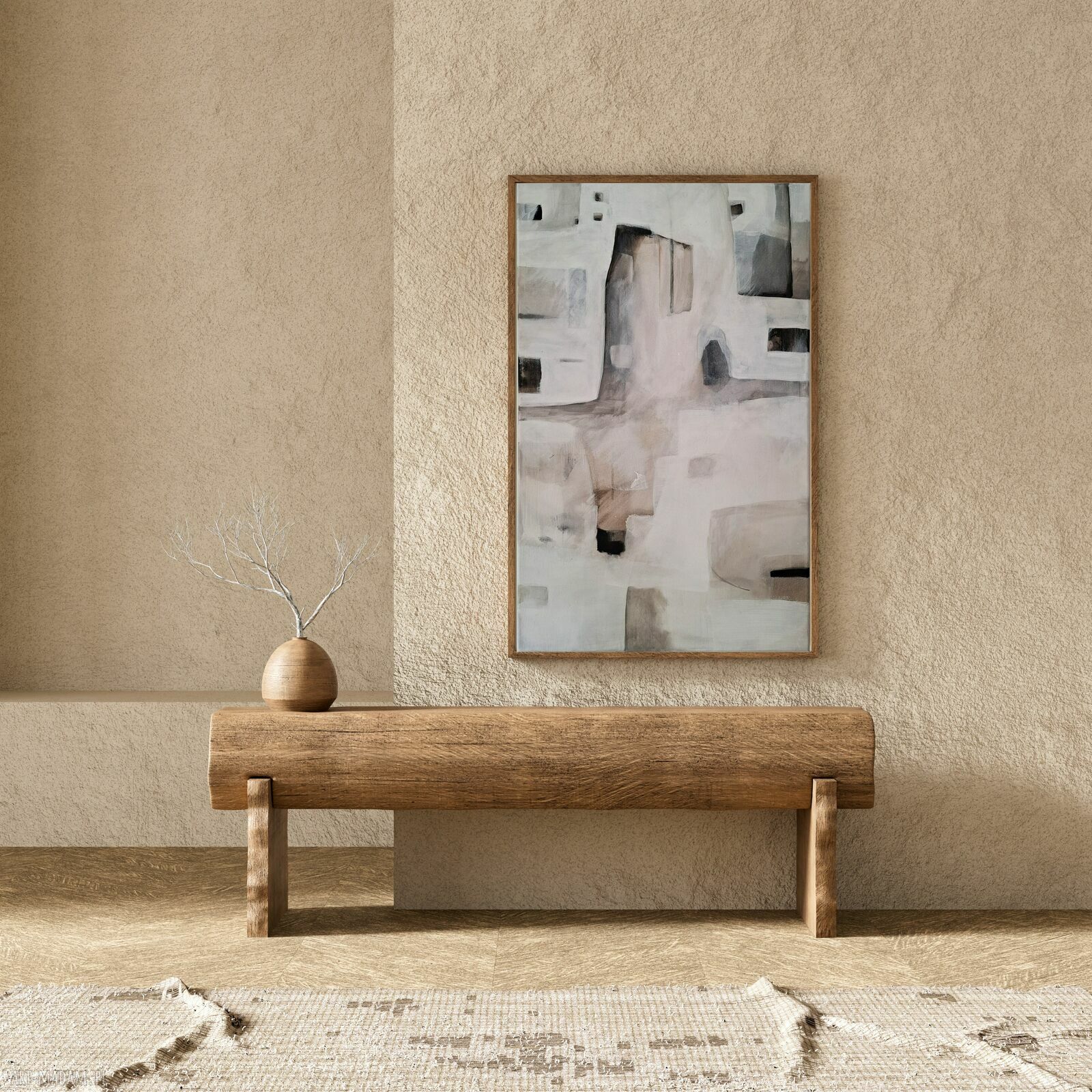 Pejzaż zimowy w abstrakcyjnym minimalizmie - akryl na płótnie 80x50 cm