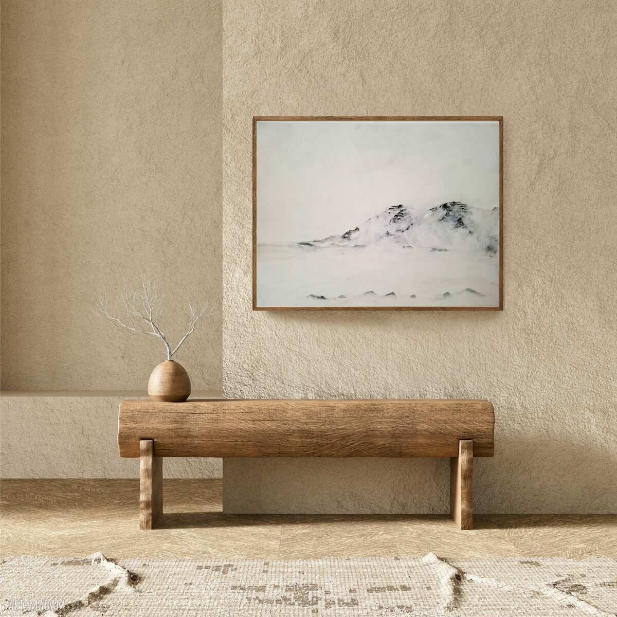 Pejzaż zimowy II - minimalistyczny obraz gór, akryl na płótnie 70x50 cm (bez ramy)