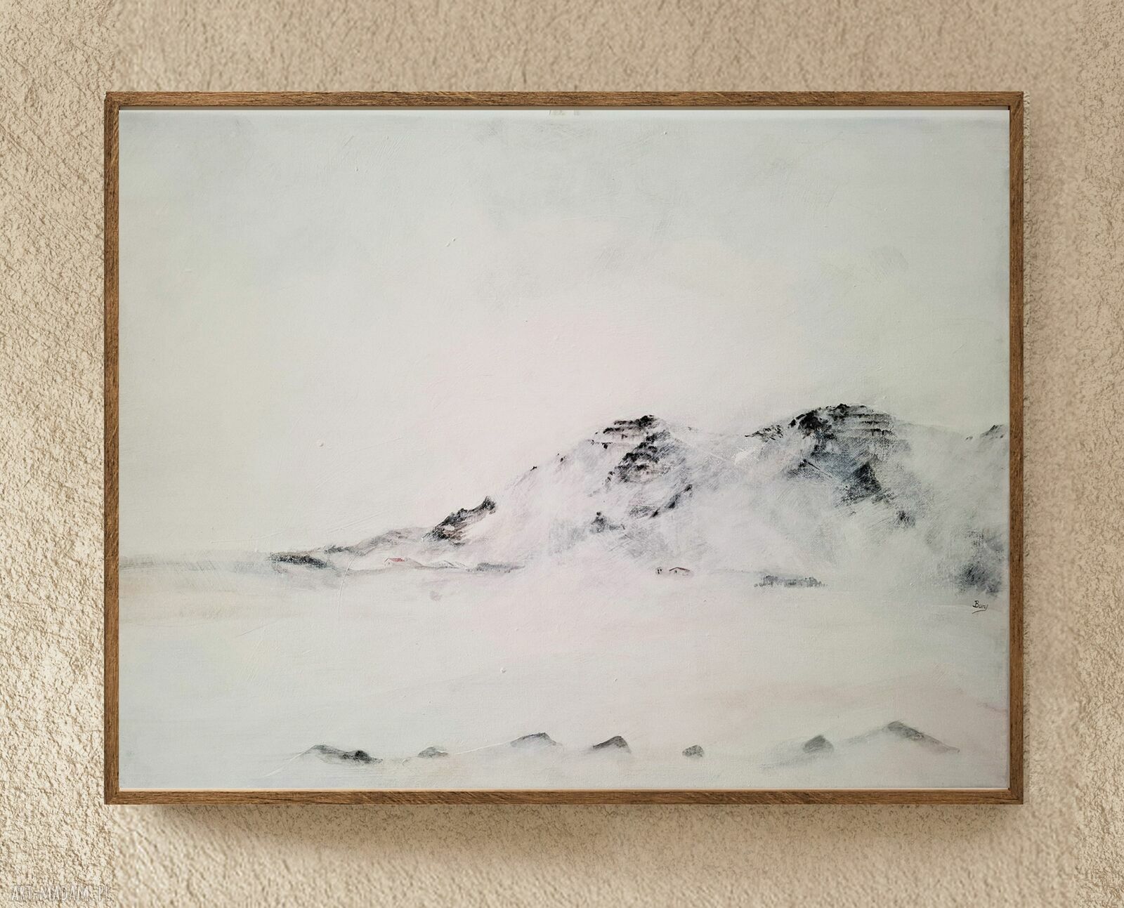 Pejzaż zimowy II - minimalistyczny obraz gór, akryl na płótnie 70x50 cm bez ramy