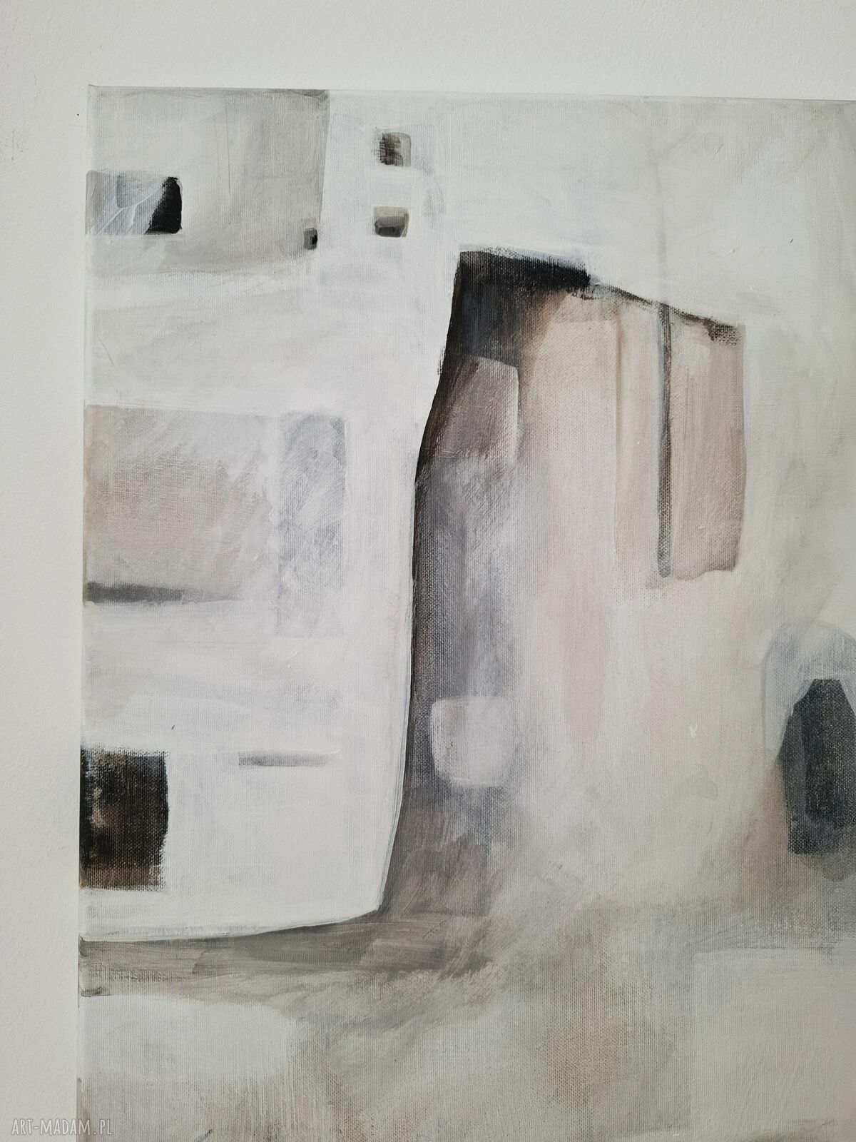 Pejzaż zimowy w abstrakcyjnym minimalizmie - akryl na płótnie 80x50 cm