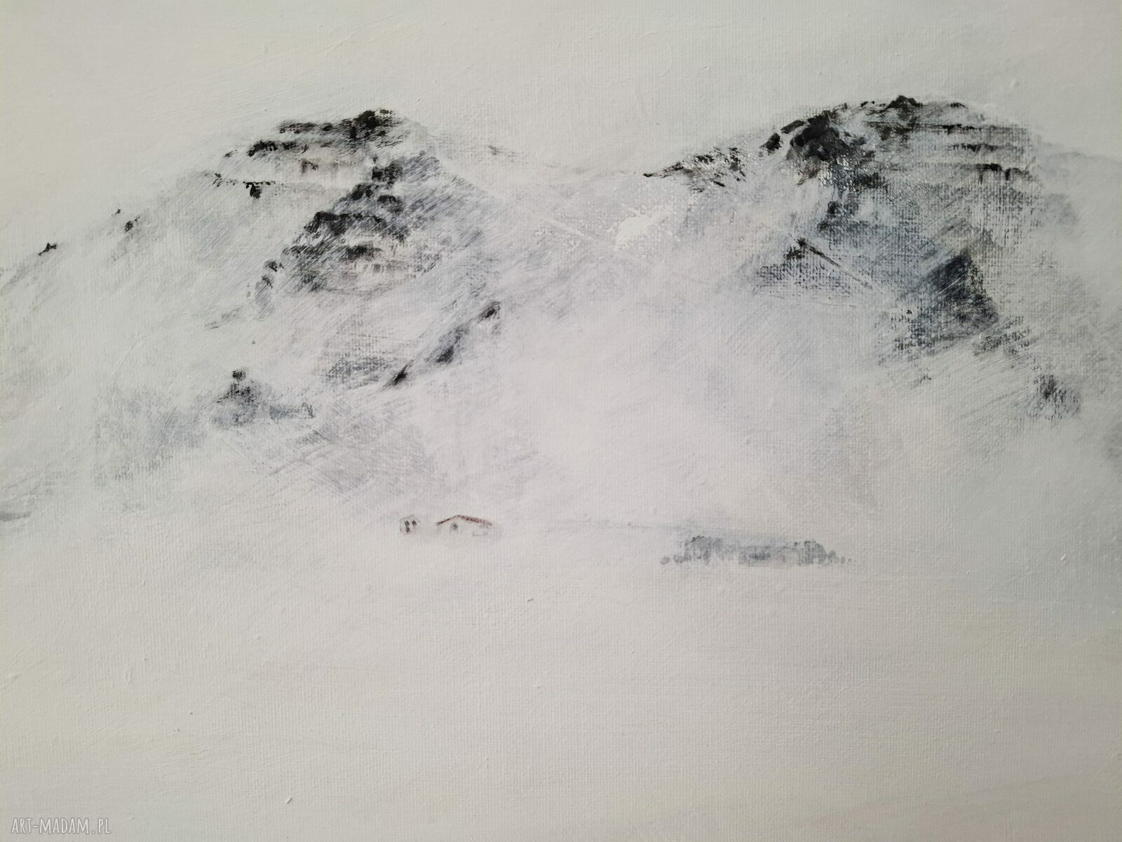 Pejzaż zimowy II - minimalistyczny obraz gór, akryl na płótnie 70x50 cm (bez ramy)
