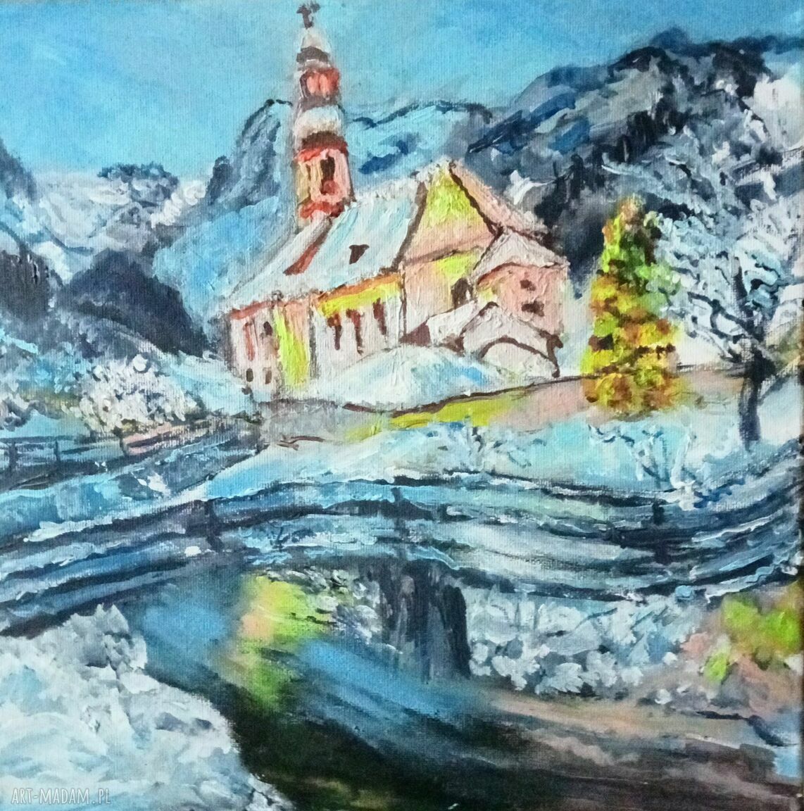 Pejzaż zimowy - obraz akrylowy 30x30 cm