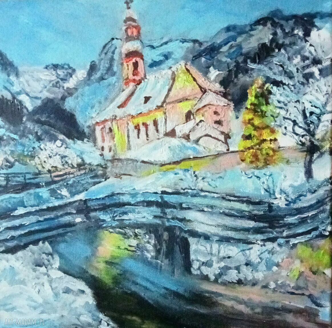 Pejzaż zimowy - obraz akrylowy 30x30 cm