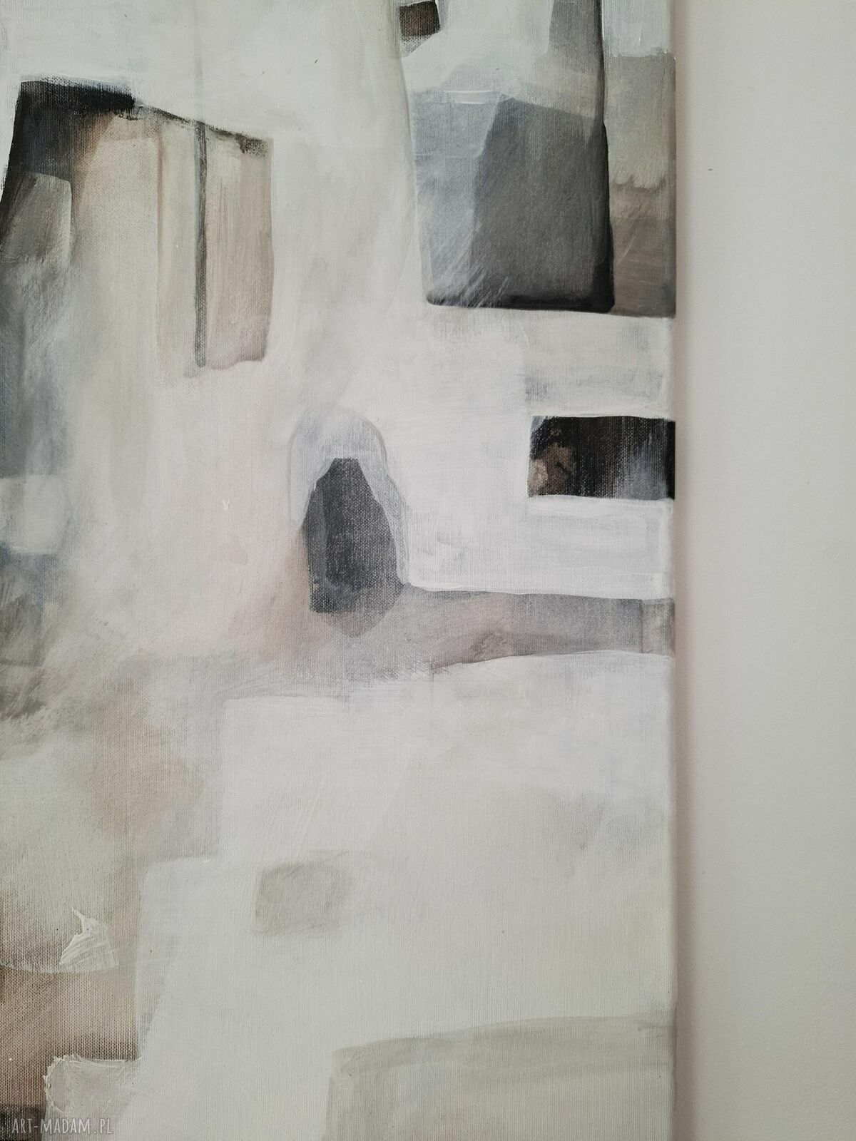 Pejzaż zimowy w abstrakcyjnym minimalizmie - akryl na płótnie 80x50 cm