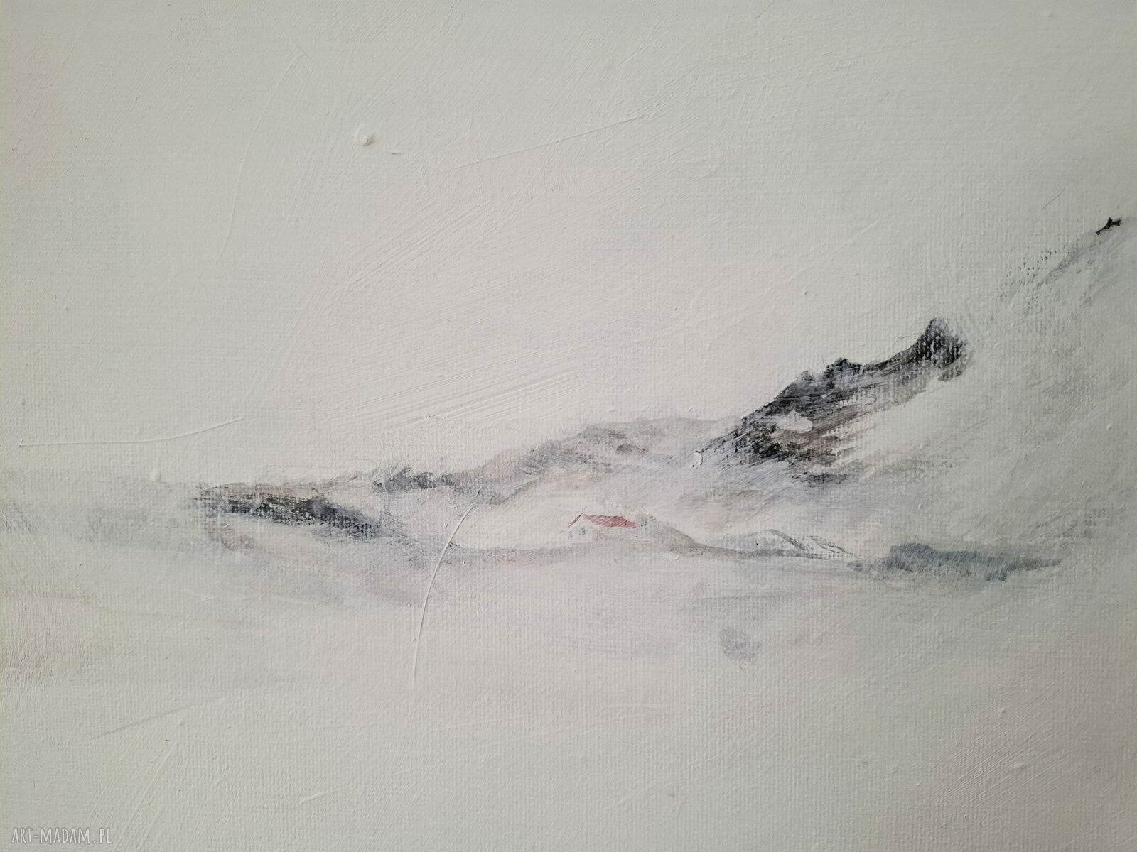 Pejzaż zimowy II - minimalistyczny obraz gór, akryl na płótnie 70x50 cm (bez ramy)
