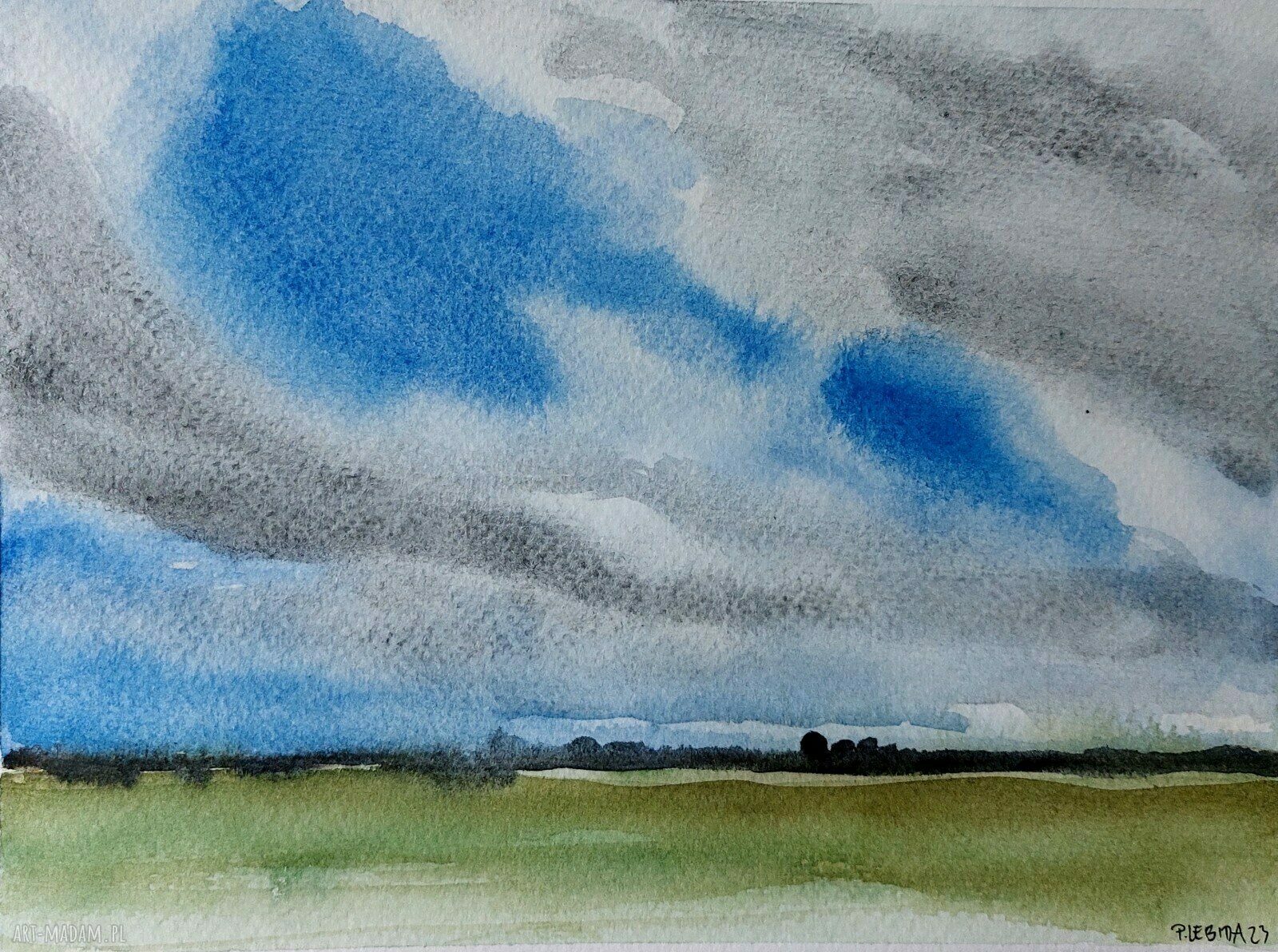 Dwa pejzaże 24 x 18 cm - akwarele Pauliny Lebidy (komplet)