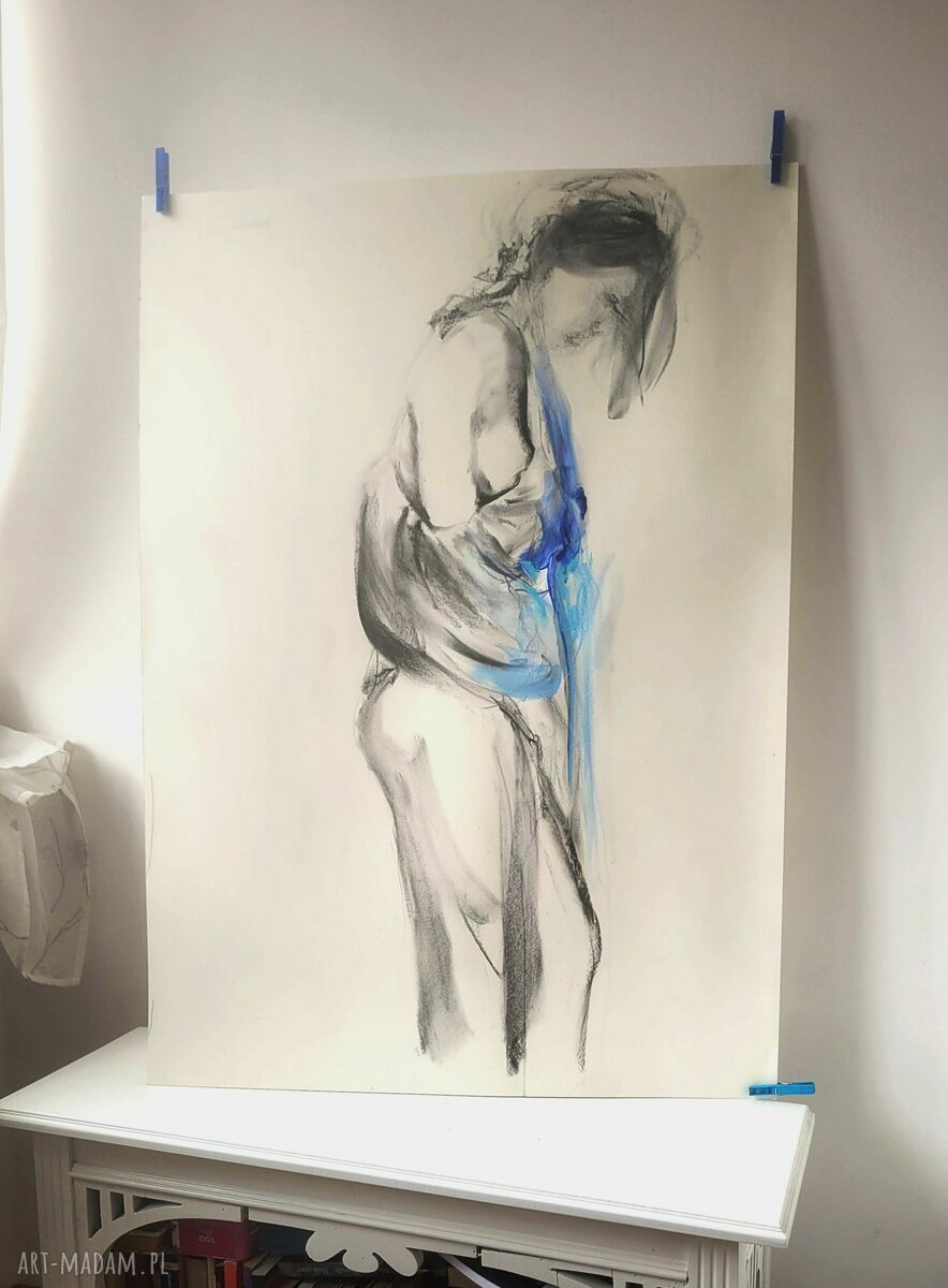 Peniuar Blue - autorski szkic kobiety 60x100 do sypialni