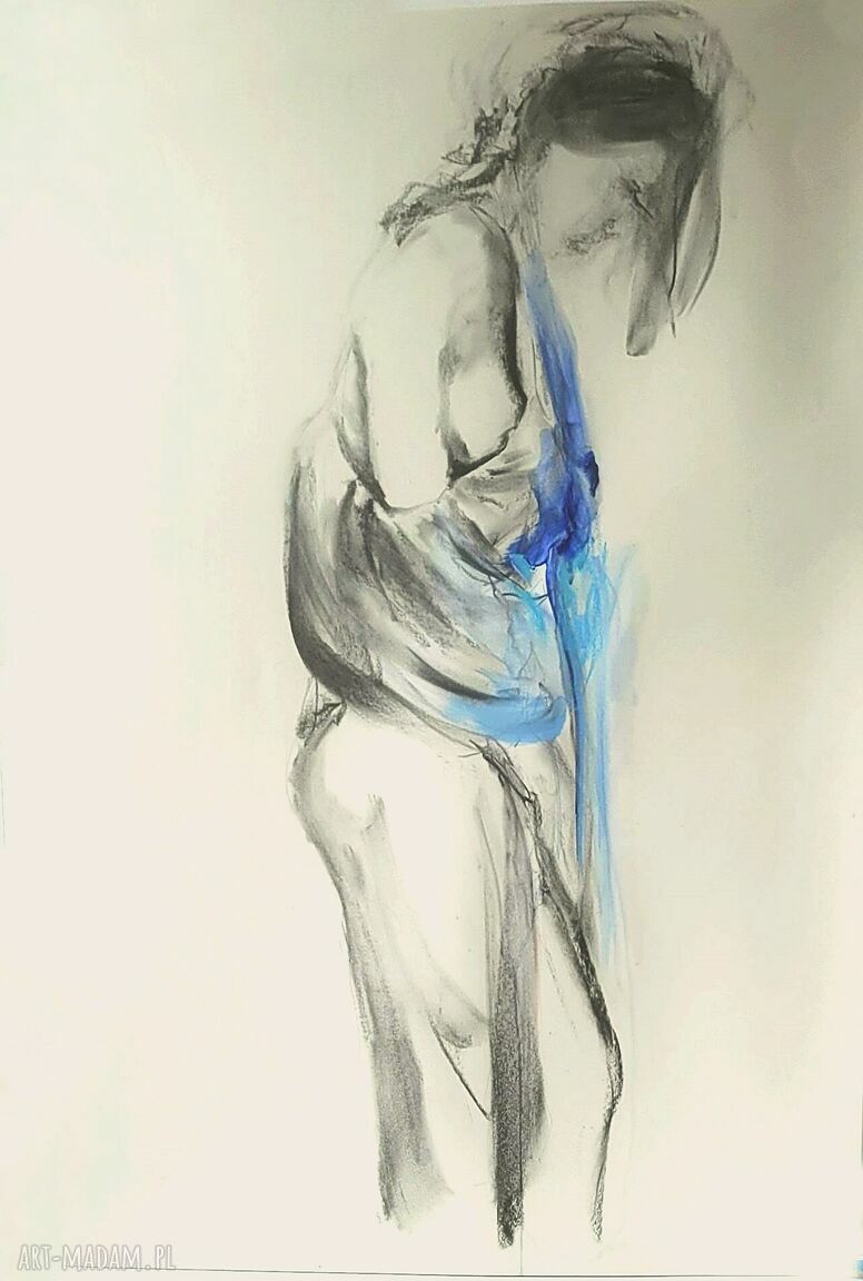 Peniuar Blue - autorski szkic kobiety 60x100 do sypialni