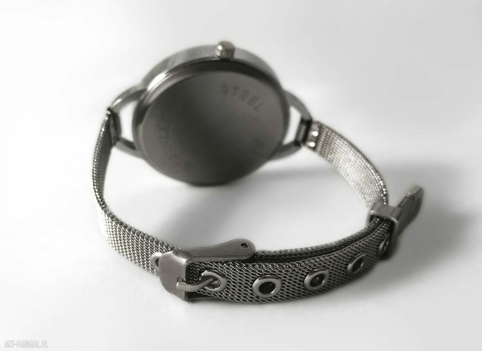 Srebrny zegarek pepitka z dużą tarczą 36 mm - ręczna grafika 0875WS