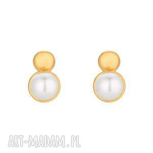złote kolczyki perły z kuleczkami - białe kolczyki, perełka