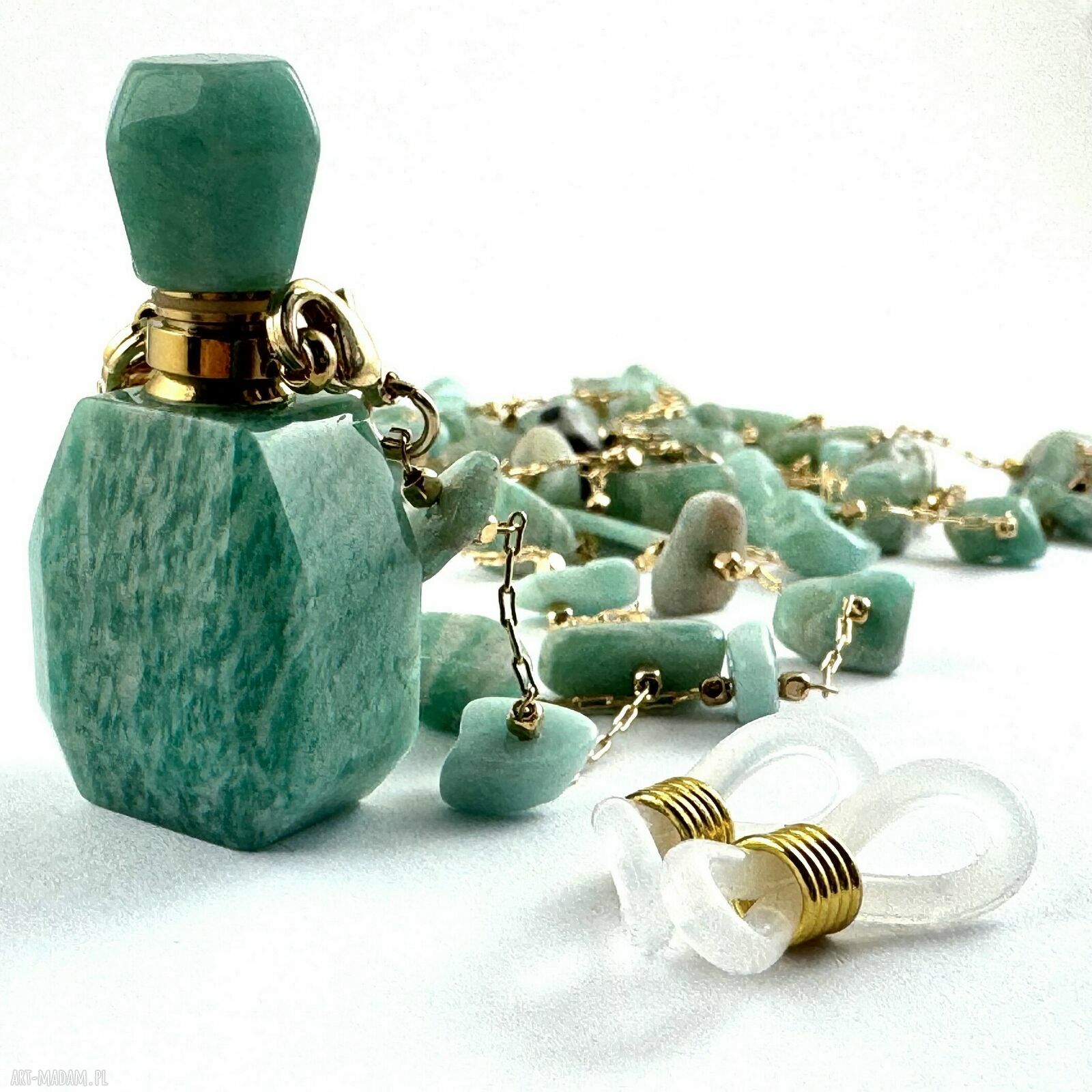 Perfumetka na łańcuszku Turkus I - handmade z motylkami do okularów