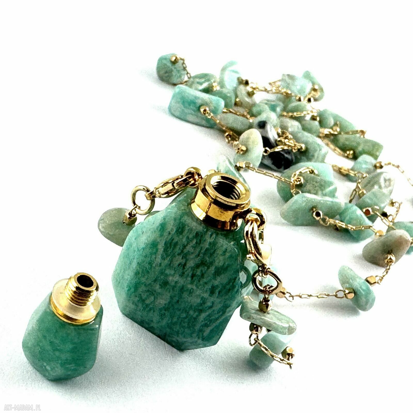 Perfumetka na łańcuszku Turkus I - handmade z motylkami do okularów