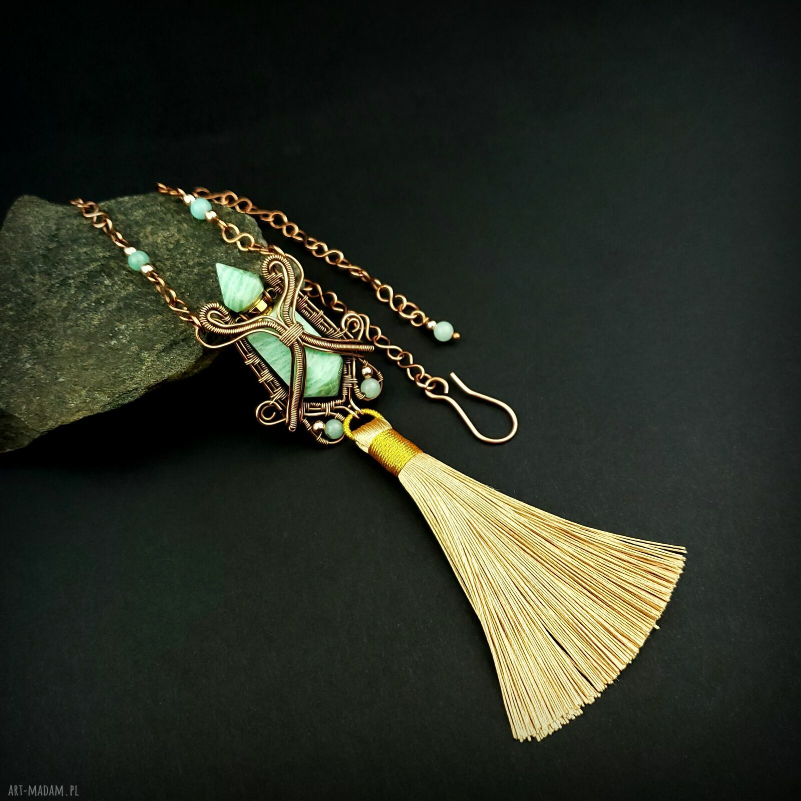Miedziany naszyjnik z amazonitem - perfumetka wire wrapping
