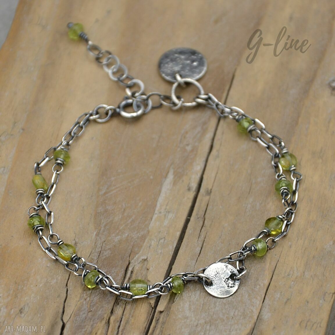 Peridot. Delikatna srebrna bransoletka w srebrze 925 - ręcznie robiona