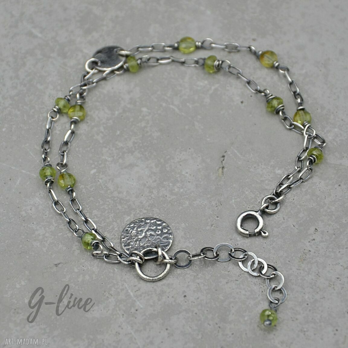 Peridot. Delikatna srebrna bransoletka w srebrze 925 - ręcznie robiona