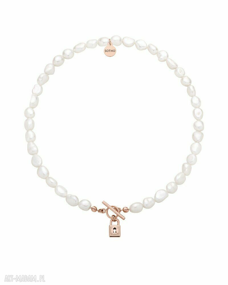 Naszyjnik pereł naturalnych różowego złota kłódką różowe ozdob