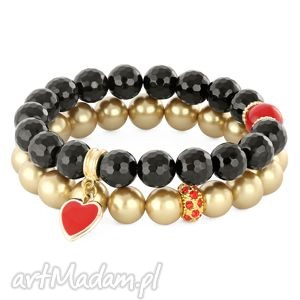 onyx & gold pearls with red heart