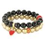 handmade bransoletki onyx & gold pearls with red heart