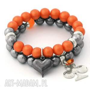 orange glass pearl & steel pearl set