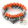 hand made bransoletki orange glass pearl & steel set