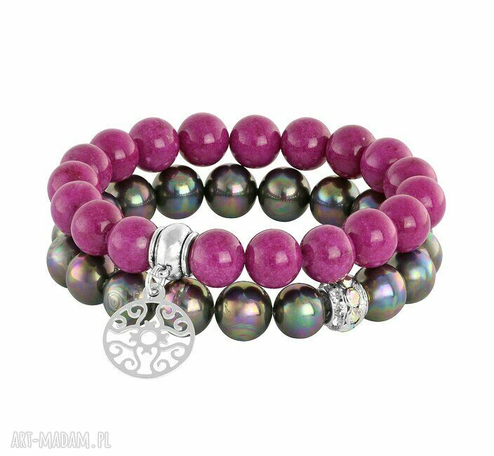 Sada fuchsia petrol fuksja perła jadeit rozeta praca autorstwa