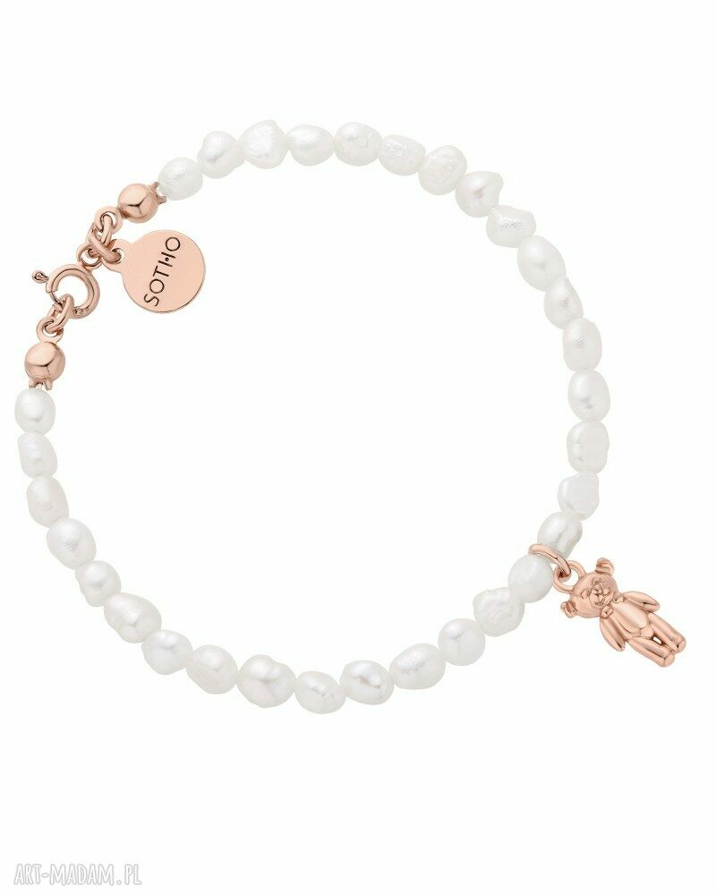 Bransoletka pereł naturalnych misiem różowego złota miś misio