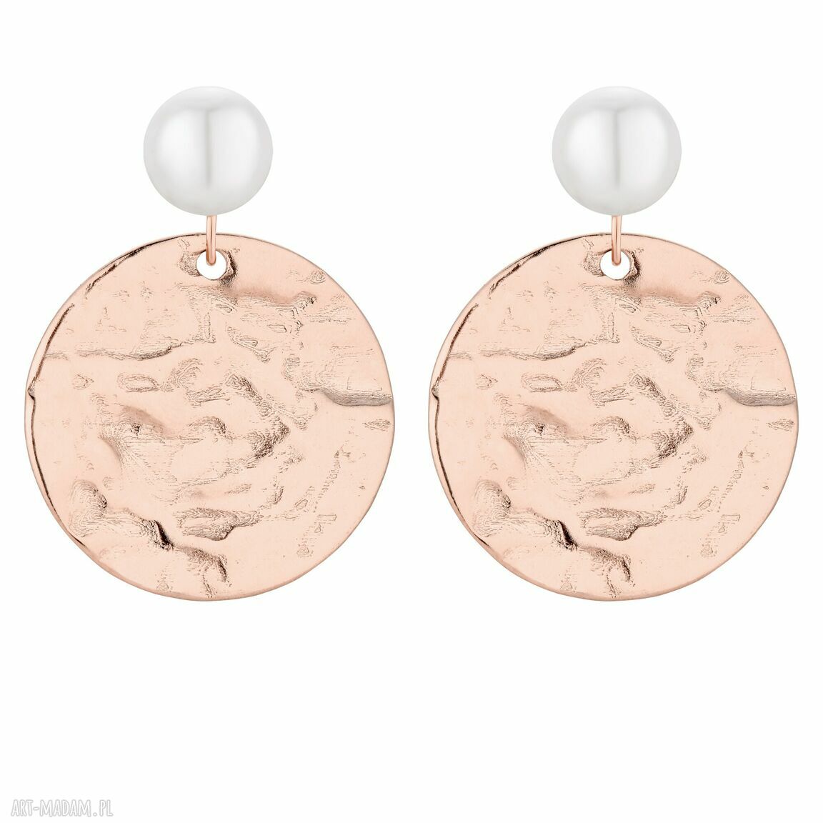 Kolczyki dużymi nieregularnymi kołami różowego złota perła