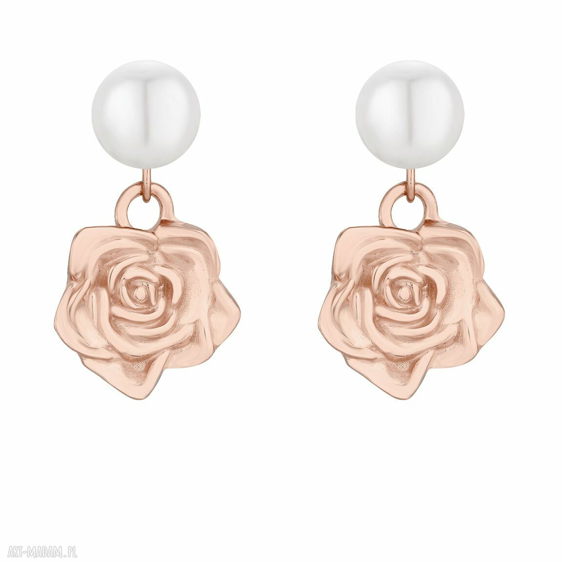Kolczyki perły różami różowego złota różyczkami perłami ró