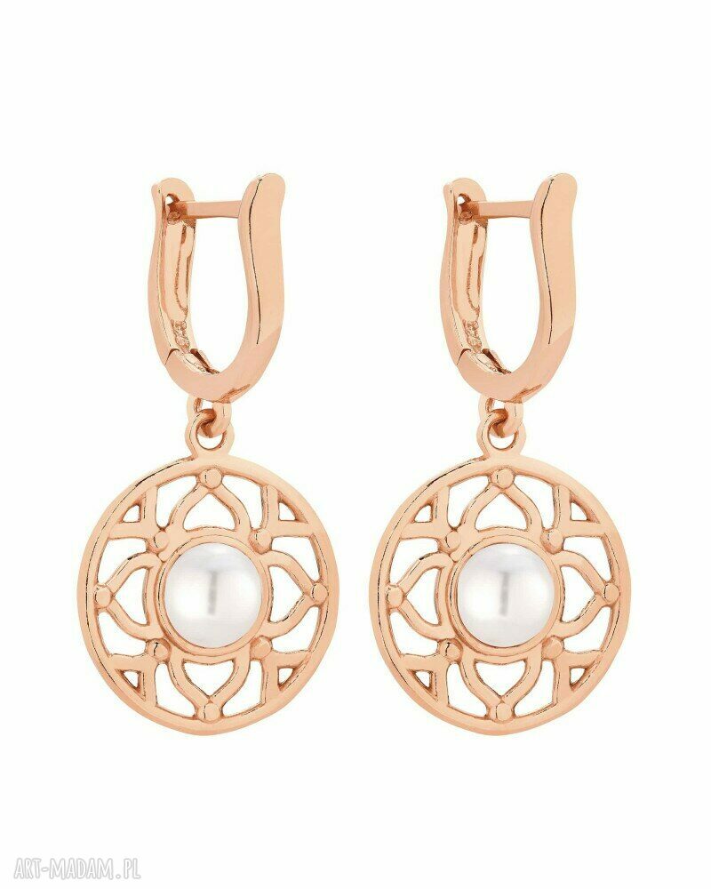 Kolczyki różowego złota białą perłą swarovski® crystal perłami
