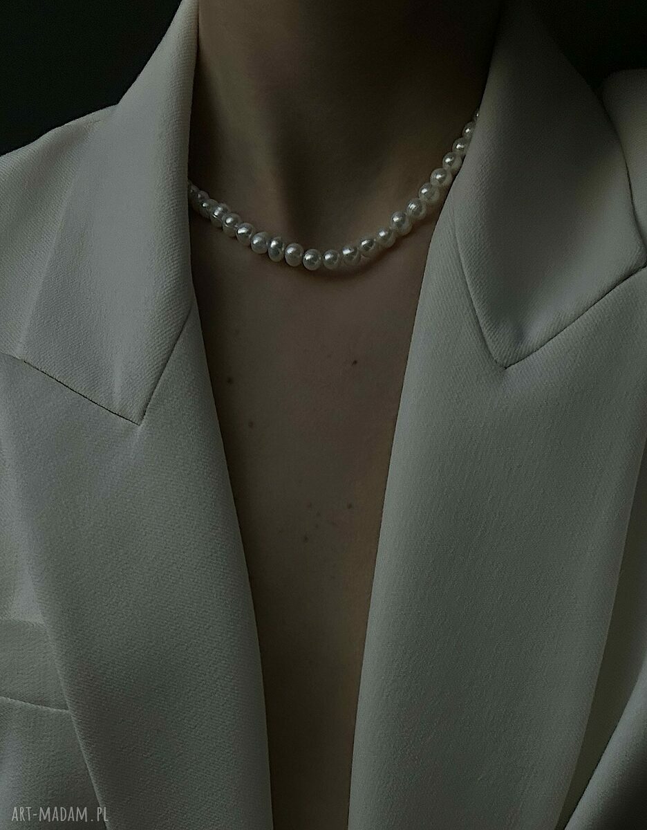 naszyjniki: Srebrny naszyjnik z pereł naturalnych ręcznie robione