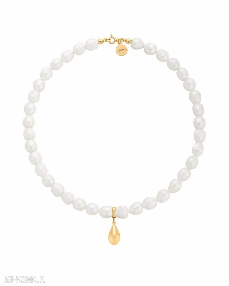 Złoty naszyjnik pereł naturalnych kroplą perłami naturalnymi