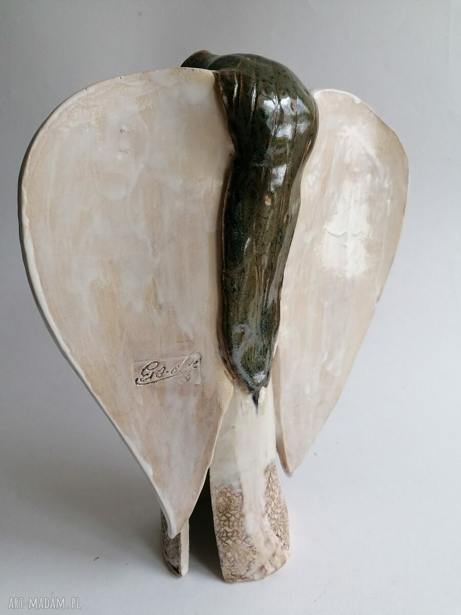 Anioł perłowy - anioł ceramiczny handmade z gliny szamotowej, szkliwa perłowe i złoto (27 cm)