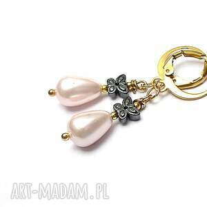 pearls pink and butterfly graphite - kolczyki ki ka