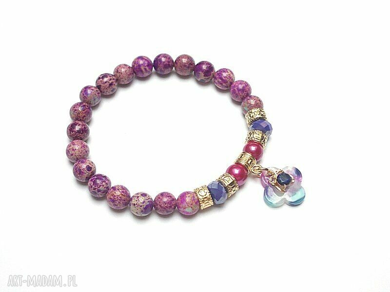 Mosaic Purple bransoletka z jaspisu cesarskiego ręcznie robiona biżuteria