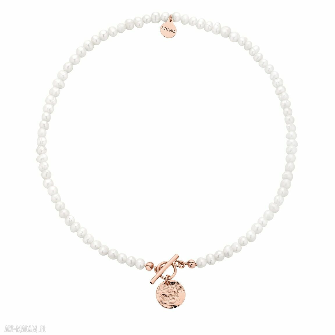 Naszyjnik pereł naturalnych nieregularnym kółeczkiem różowego