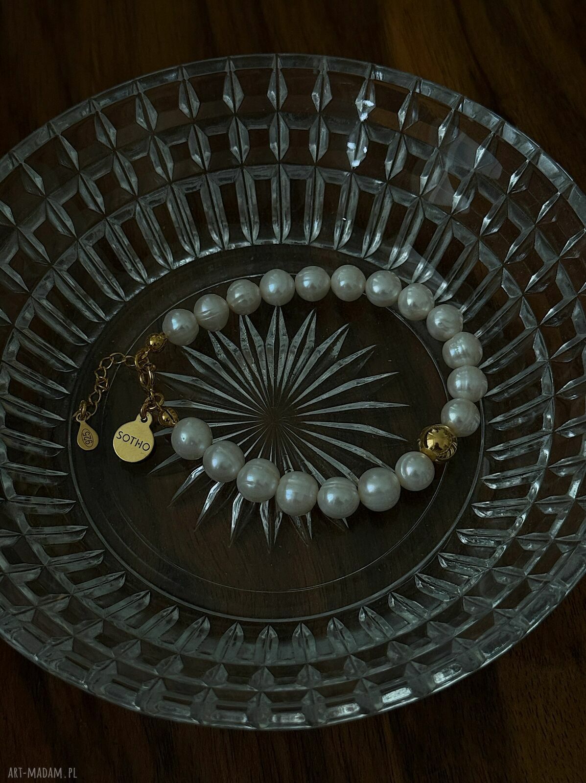 bransoletki: Złota bransoletka z pereł naturalnych z kulką Autorskie