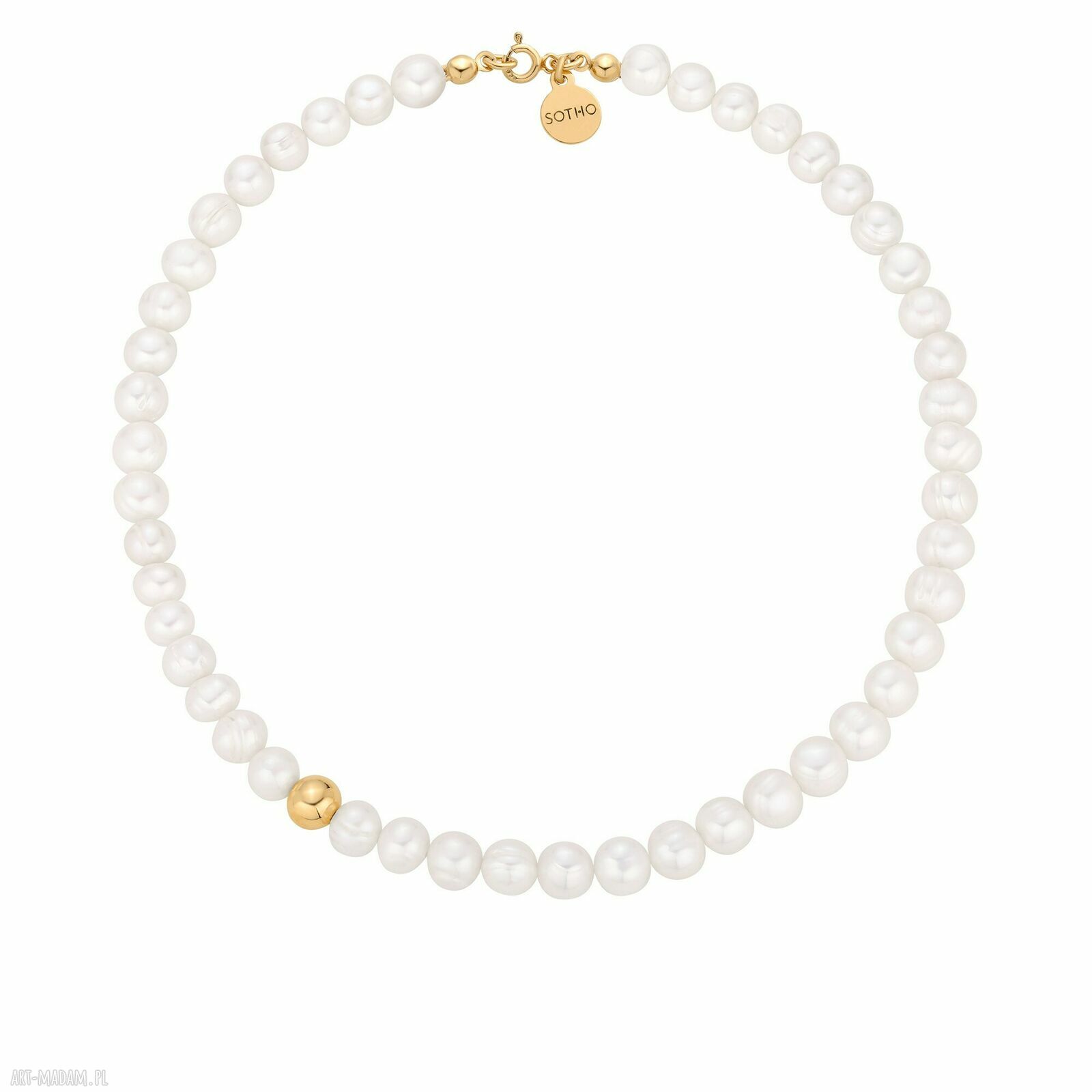 Złoty naszyjnik pereł naturalnych kulką pozłacane perły naturalne