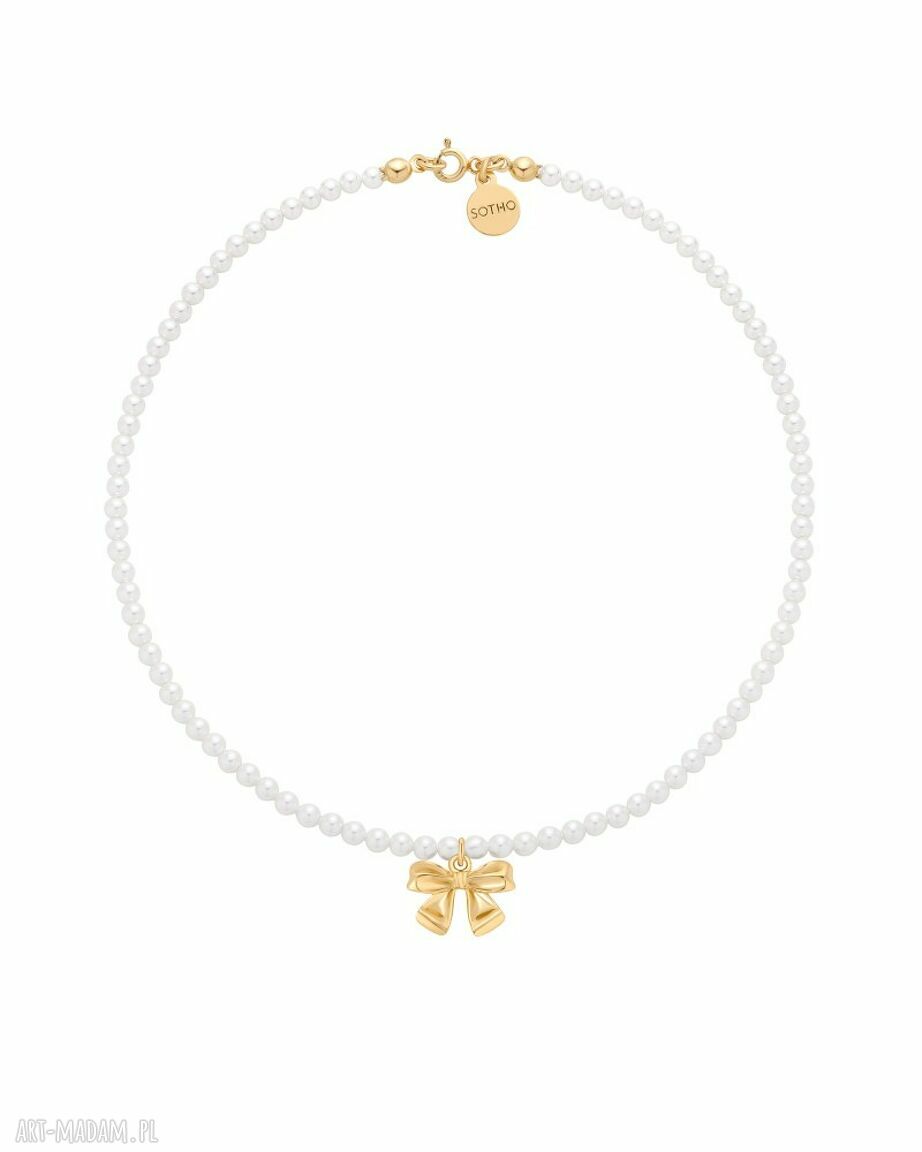 Złoty naszyjnik z białych pereł Swarovski Crystal - kokardka SOTHO