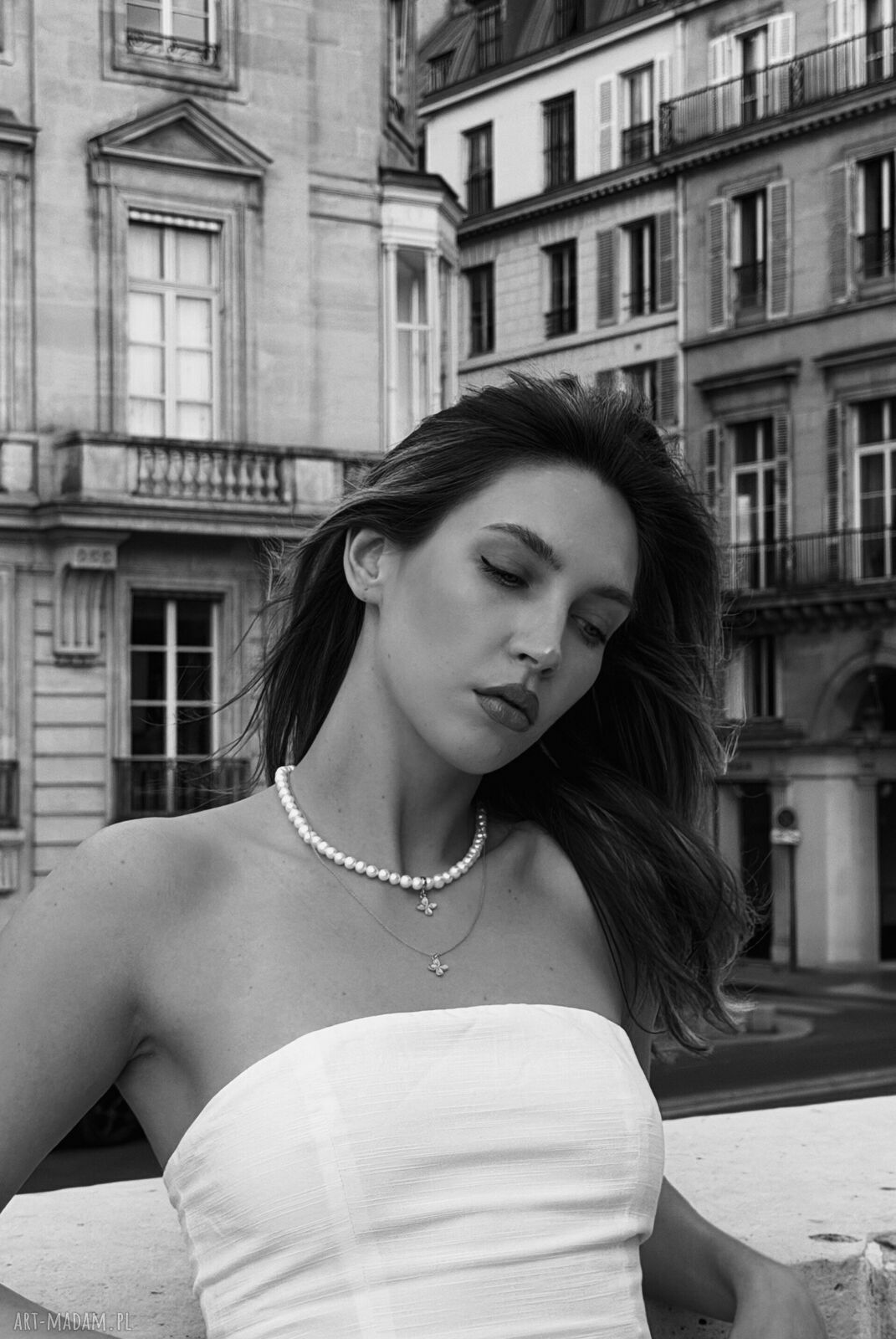 naszyjniki: Złoty naszyjnik z pereł naturalnych z kwiatkiem hand made